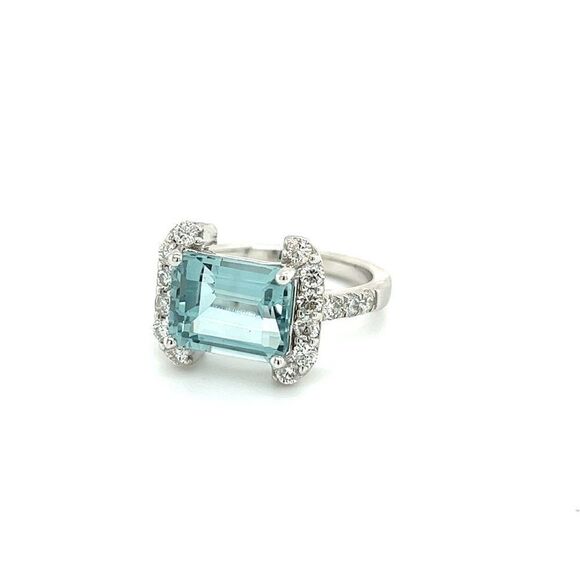 Natural Aquamarine Diamond Ring 6.5 14k Gold 6.09 TCW Certified $4,690 217095 - Picture 10 of 13